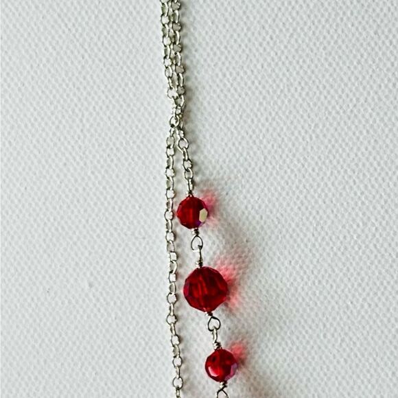Vintage Sterling Sliver Swarovski Ruby Crystal Necklace, Bracelet & Earrings Set - Picture 6 of 9